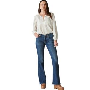 LUCKY * BRAND Vintage Y2k Distressed Mid-Rise Dark Wash flair blue jeans